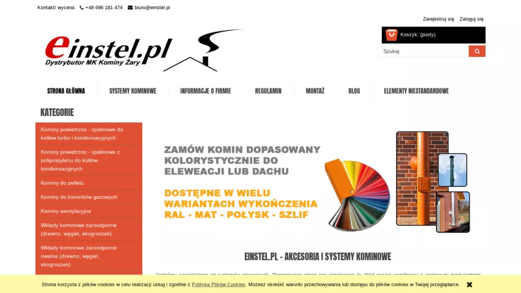 Zrzut ekranu strony firmy Systemy kominowe Einstel.pl