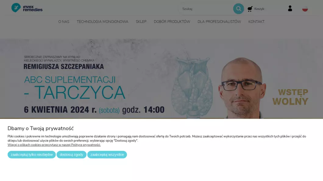Zrzut ekranu strony firmy INVEX REMEDIES
