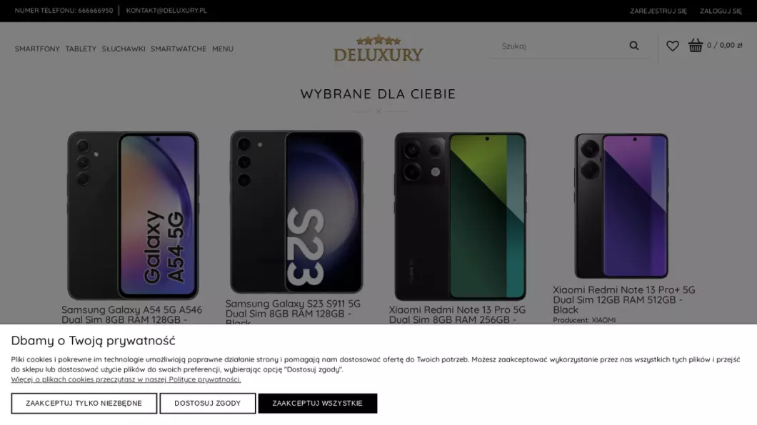 Zrzut ekranu strony firmy Sklep z telefonami - Deluxury.pl