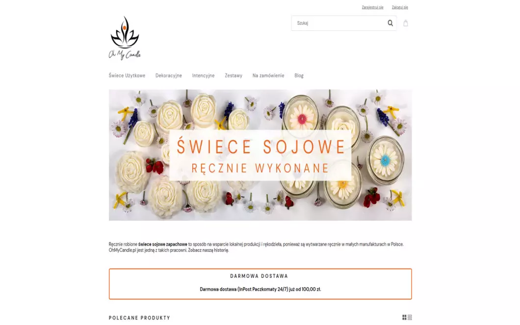 Zrzut ekranu strony firmy Ręcznie robione świece sojowe - Oh My Candle
