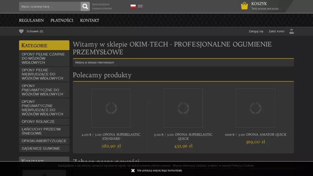 Zrzut ekranu strony firmy OKIM-TECH Ogumienie przemysłowe