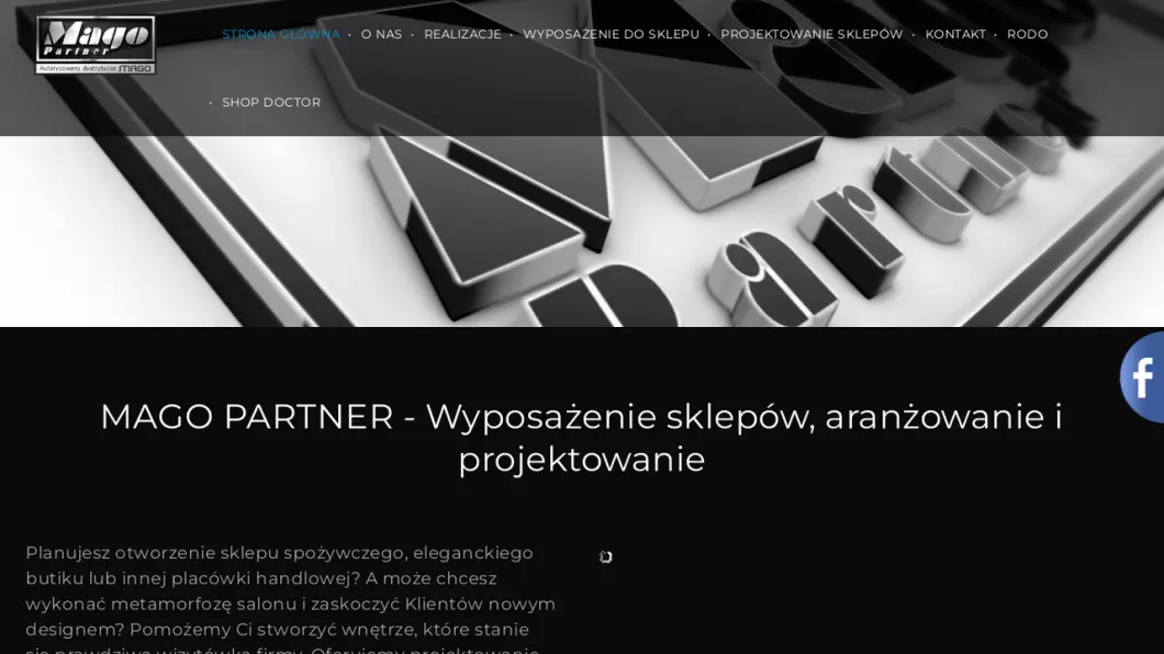 Zrzut ekranu strony firmy Mago Partner. Projektowanie, aranżacja, wyposażenie sklepów i magazynów
