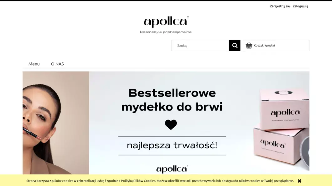 Zrzut ekranu strony firmy Apollca - kosmetyki profesjonalne