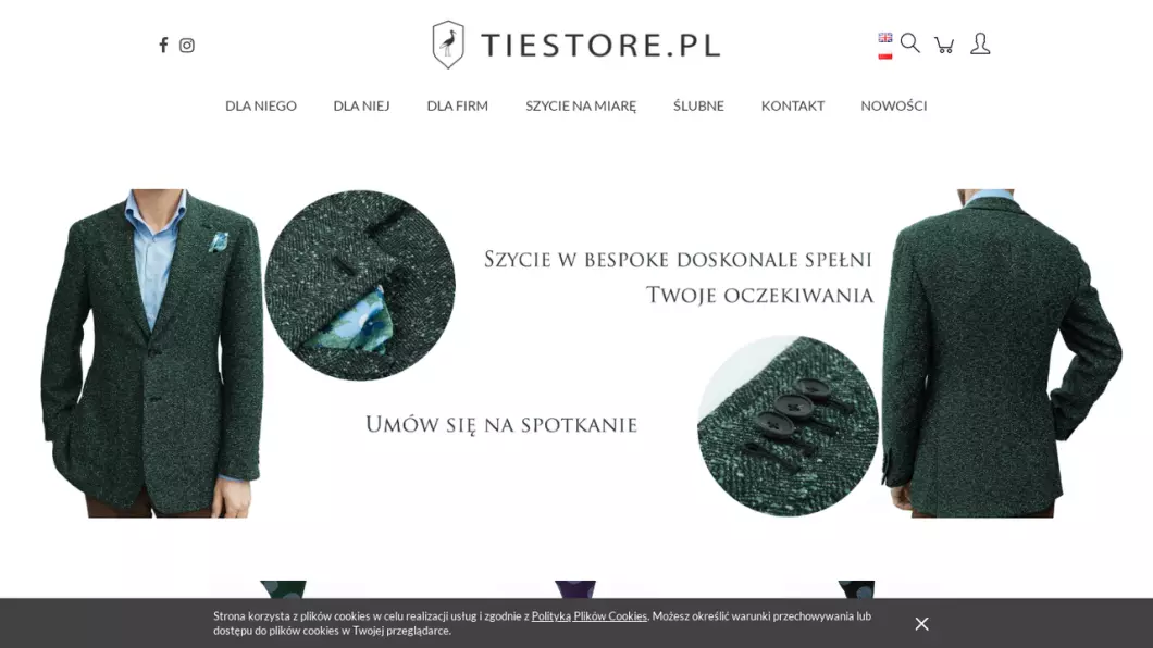 Zrzut ekranu strony firmy Krawaty męskie na zamówienie Warszawa | Sklep internetowy Tiestore.pl