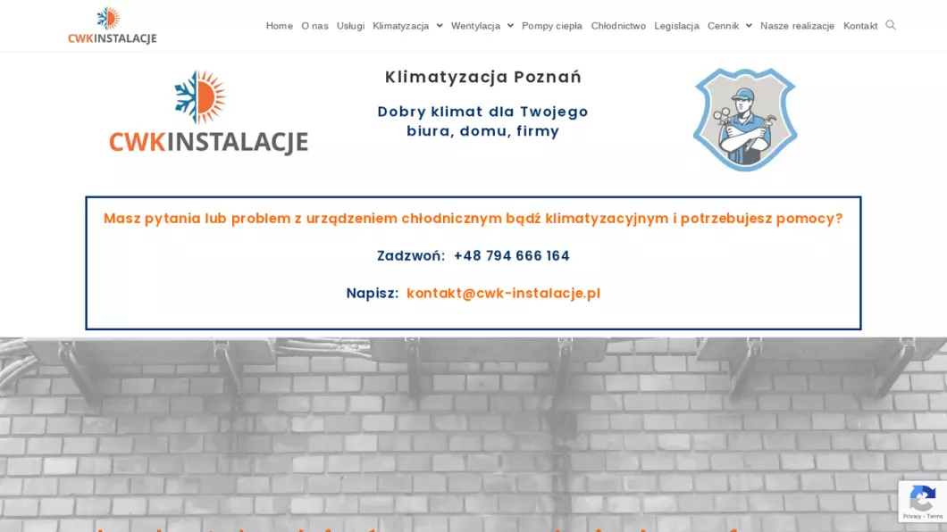 Zrzut ekranu strony firmy Klimatyzacje, pompy ciepła, chłodnictwo - CWK Instalacje