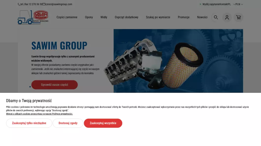 Zrzut ekranu strony firmy Części do wózków widłowych | Sklep internetowy SAWIM-GROUP