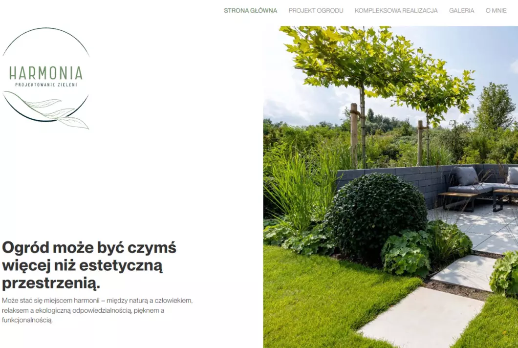 Zrzut ekranu strony firmy Harmonia - Projektowanie Zieleni