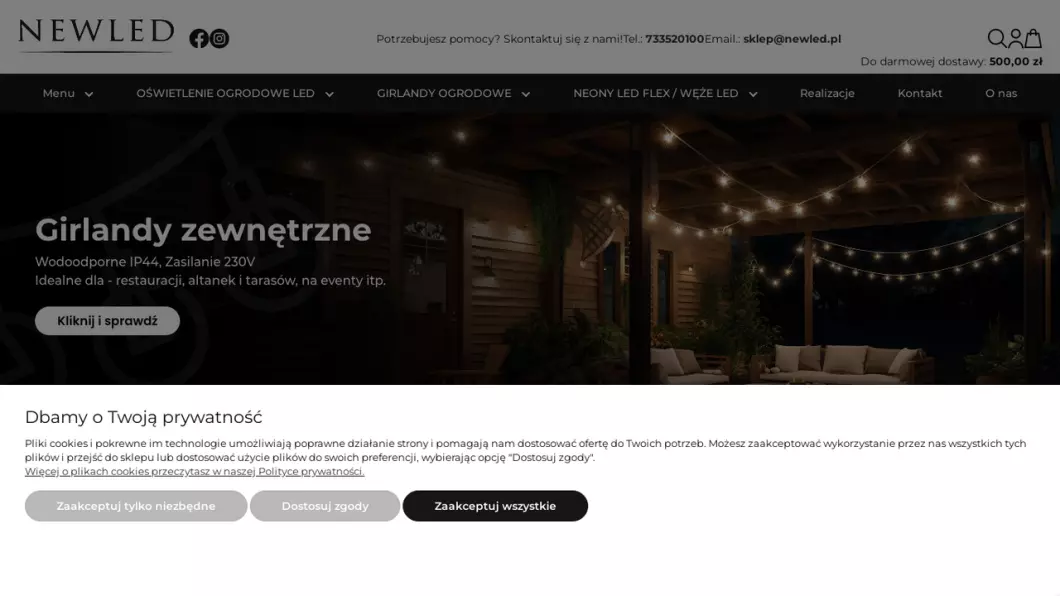 Zrzut ekranu strony firmy Oświetlenie LED - Sklep New Led