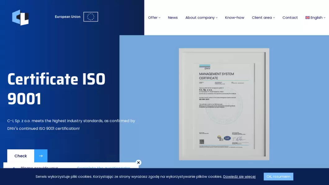 Zrzut ekranu strony firmy Materials for composite production - C-L
