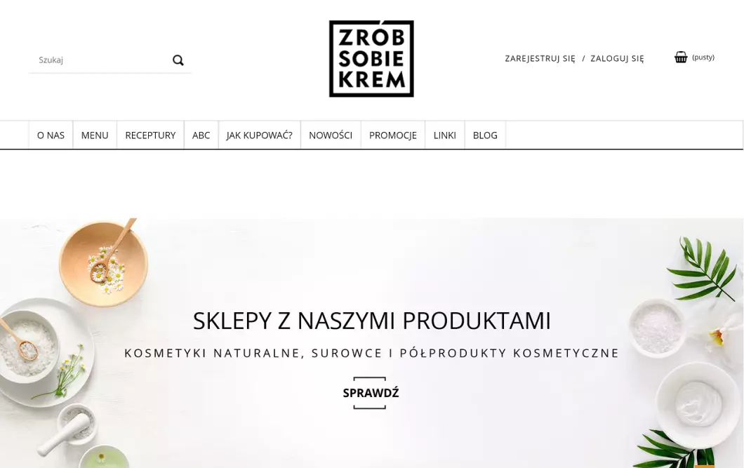Zrzut ekranu strony firmy Naturalne surowce kosmetyczne - Zrób Sobie Krem