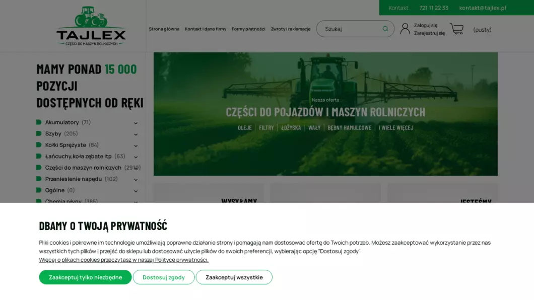 Zrzut ekranu strony firmy Części do maszyn rolniczych - Tajlex