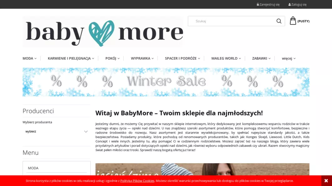 Zrzut ekranu strony firmy Internetowy sklep dla maluchów | BabyMore