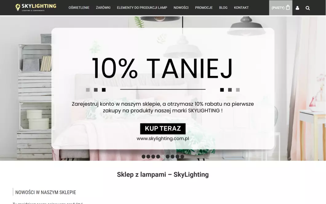 Zrzut ekranu strony firmy Skylighting sklep z lampami
