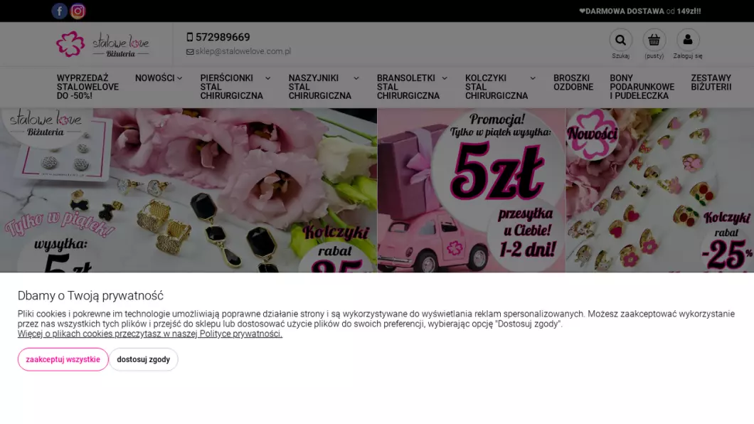 Zrzut ekranu strony firmy Biżuteria ze stali chirurgicznej - StaloweLOVE