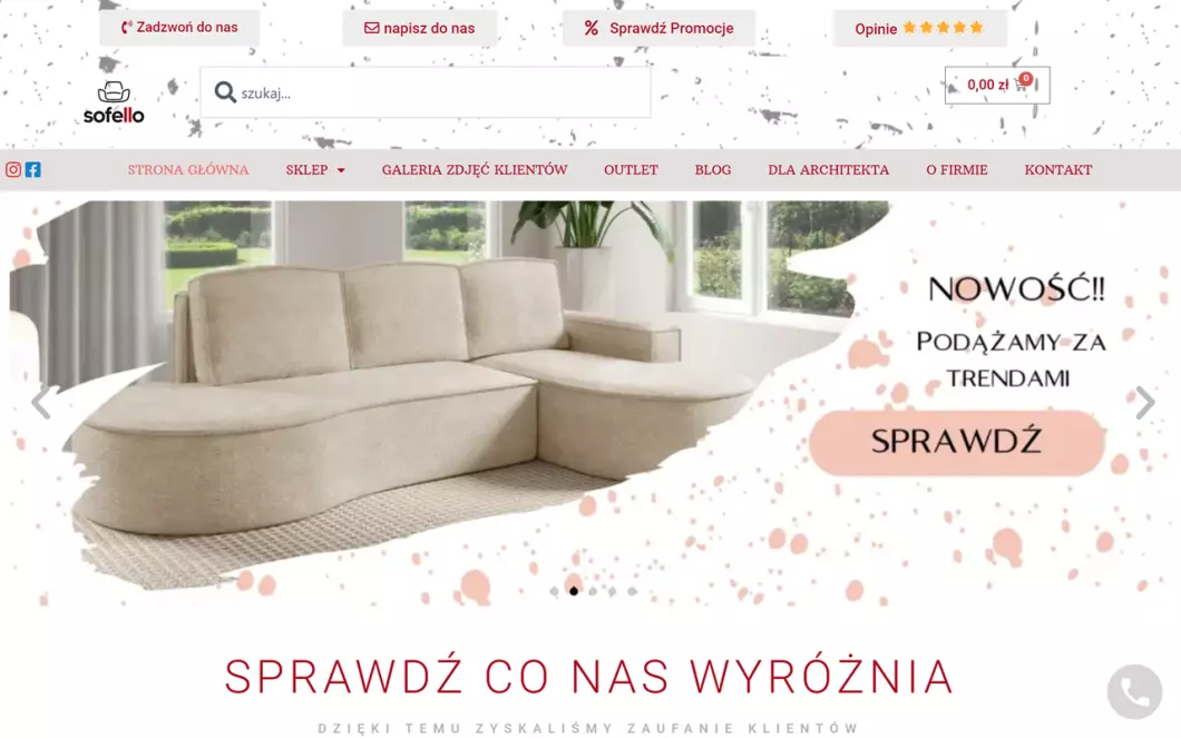 Zrzut ekranu strony firmy Sklep meblowy Sofello