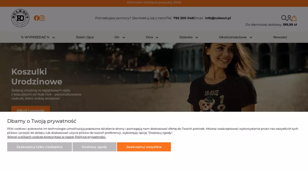 Zrzut ekranu strony firmy Koszulki z nadrukiem | Sklep internetowy Rule Out