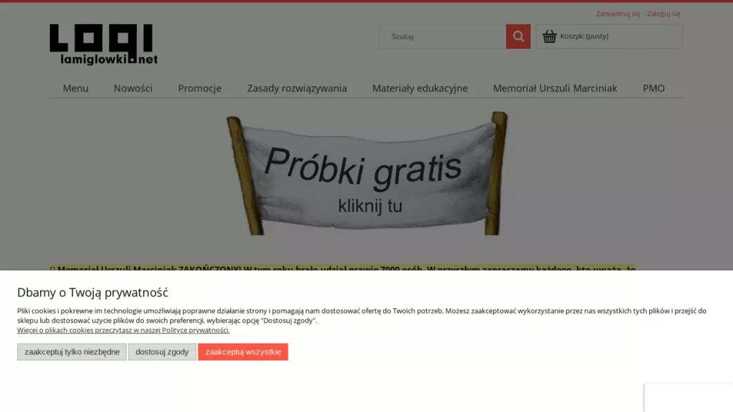 Zrzut ekranu strony firmy Łamigłówki - LOGI