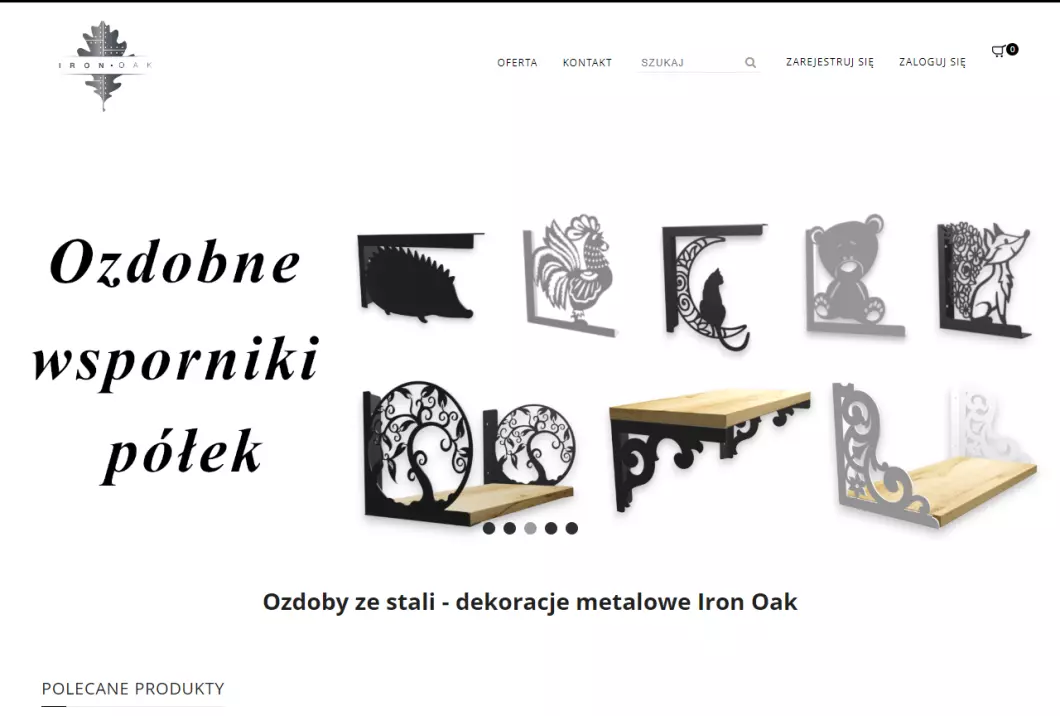 Zrzut ekranu strony firmy Iron Oak - metalowe ozdoby