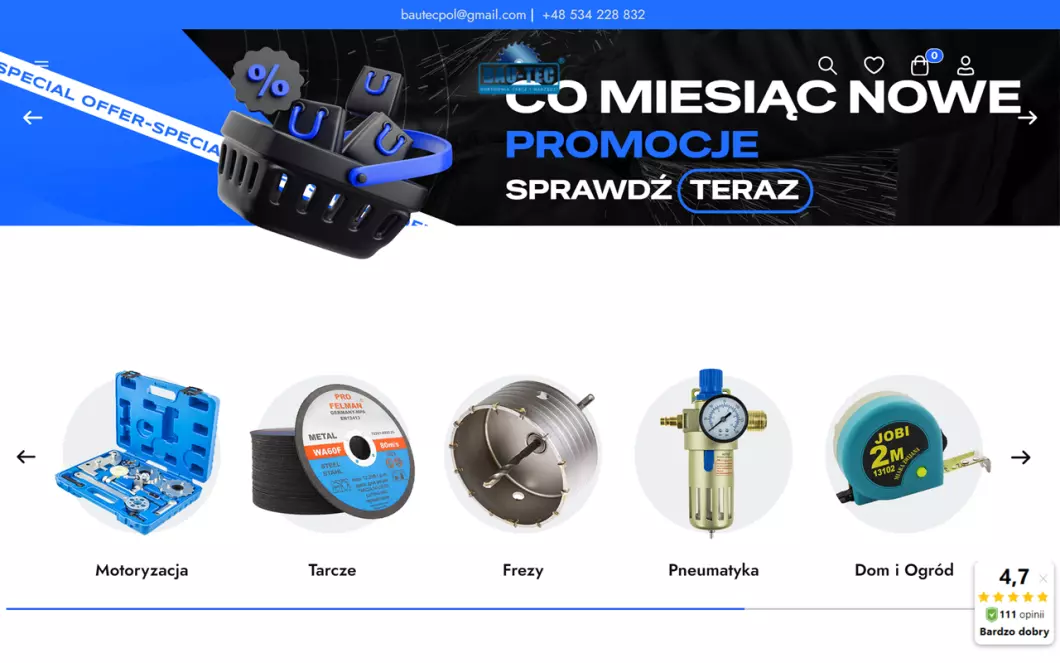 Zrzut ekranu strony firmy BAU-TEC