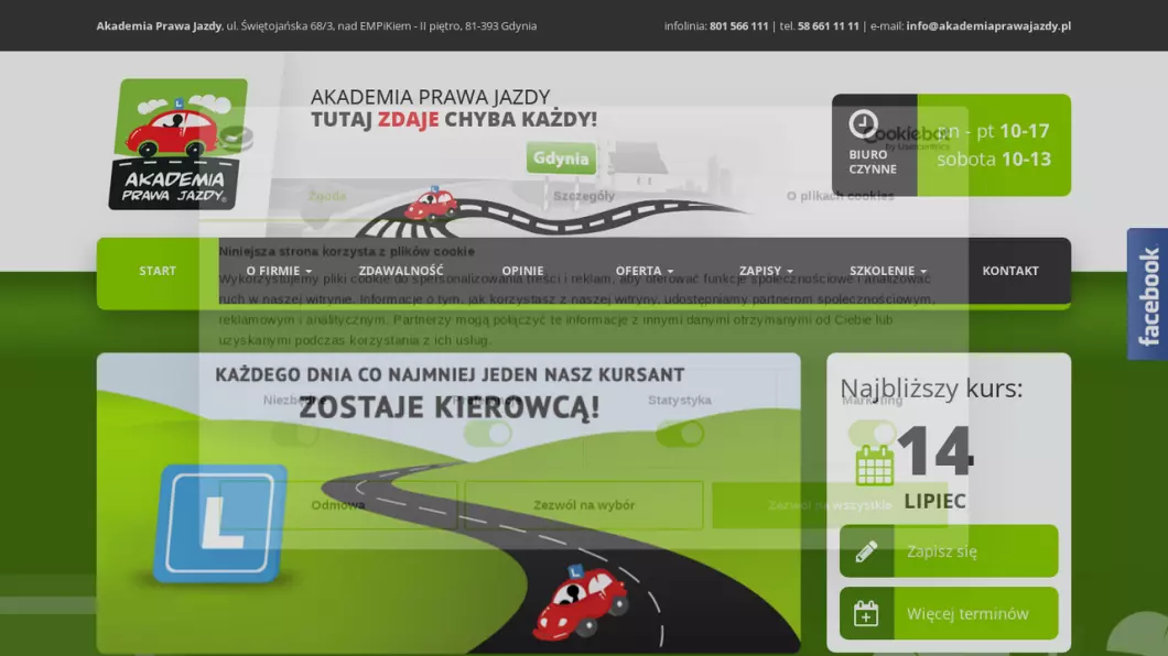 Zrzut ekranu strony firmy Akademia Prawa Jazdy - Nauka jazdy Gdynia