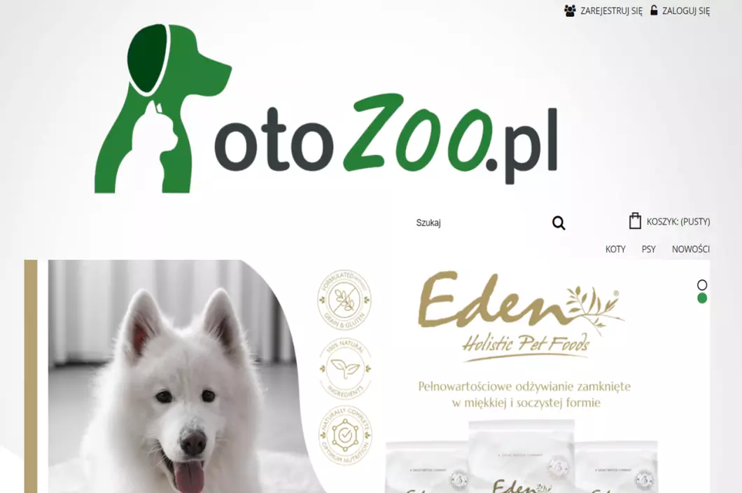 Zrzut ekranu strony firmy Karmy dla psów i kotów | Internetowy sklep zoologiczny OtoZoo.pl