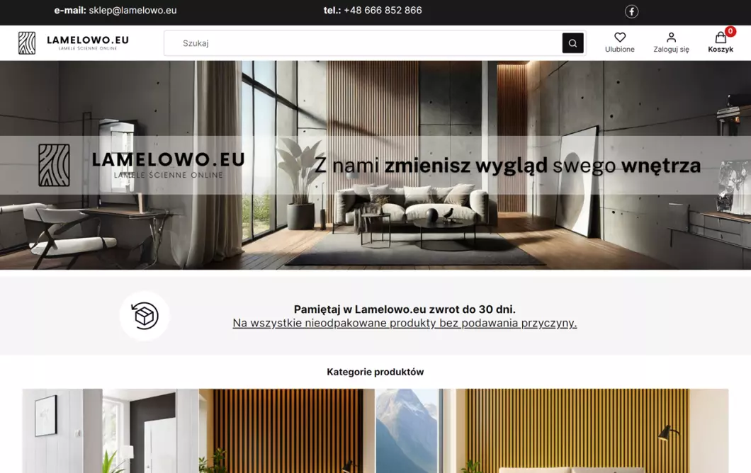 Zrzut ekranu strony firmy Lamelowo.eu - Sklep z lamelami