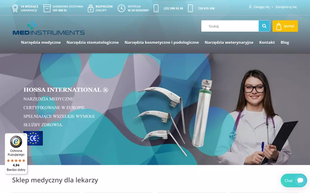 Zrzut ekranu strony firmy Medinstruments