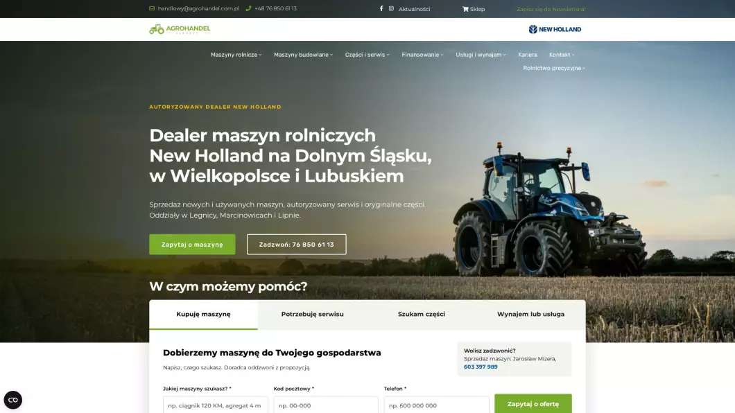 Zrzut ekranu strony firmy Agrohandel