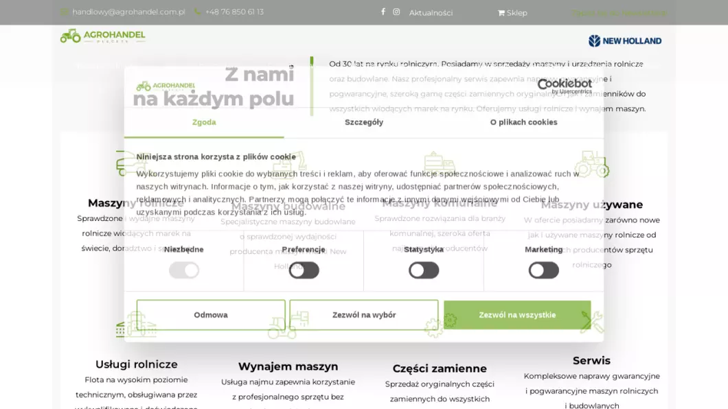 Zrzut ekranu strony firmy Agrohandel
