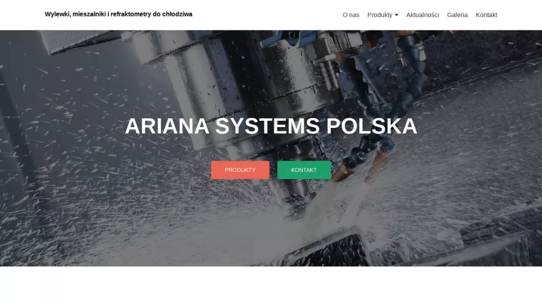 Zrzut ekranu strony firmy Ariana - Wylewki, mieszalniki i refraktometry do chłodziwa