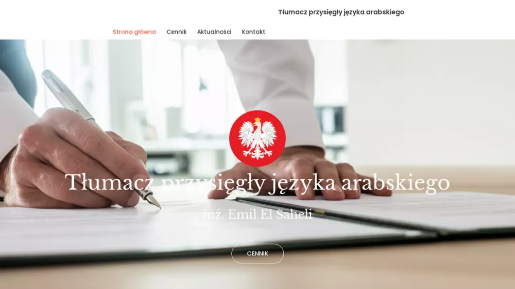 Zrzut ekranu strony firmy Tłumacz przysięgły języka arabskiego