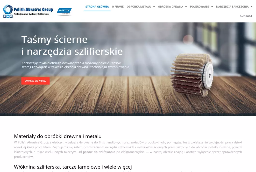 Zrzut ekranu strony firmy Polish Abrasive Group