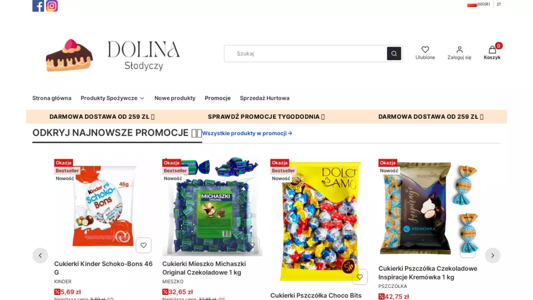 Zrzut ekranu strony firmy DolinaSłodyczy - Hurtownia słodyczy