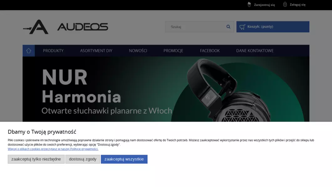 Zrzut ekranu strony firmy Profesjonalny sprzęt audio Audeos