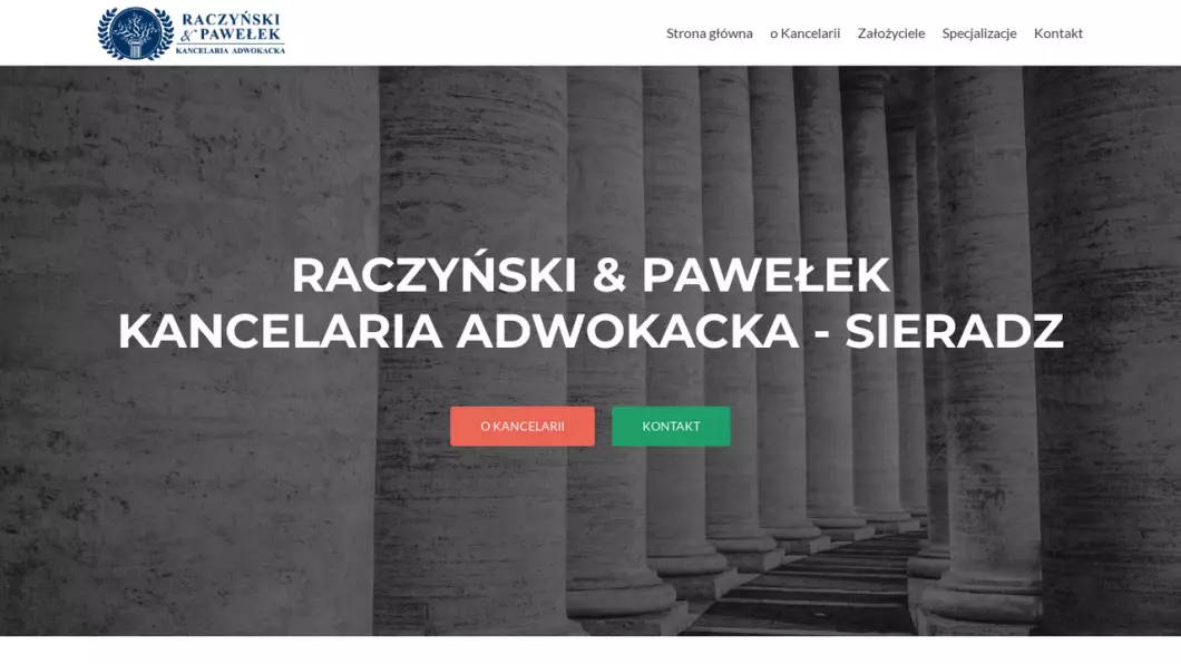 Zrzut ekranu strony firmy Raczyński & Pawełek Kancelaria Adwokacka Sieradz