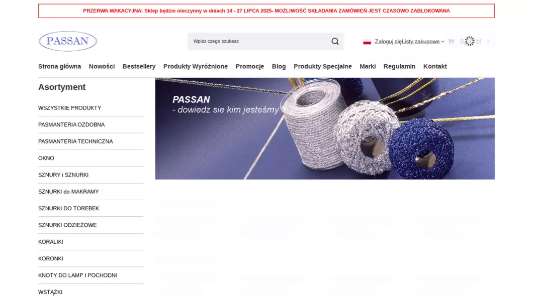Zrzut ekranu strony firmy PASSAN Pasmanteria