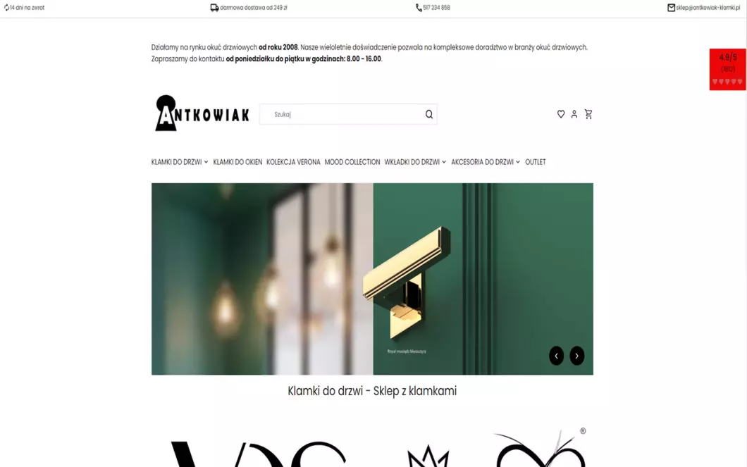 Zrzut ekranu strony firmy Antkowiak Klamki