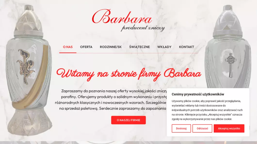 Zrzut ekranu strony firmy BARBARA  Producent zniczy i wkładów