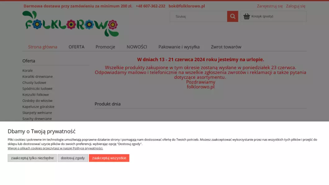 Zrzut ekranu strony firmy Sklep folkowy folklorowo.pl