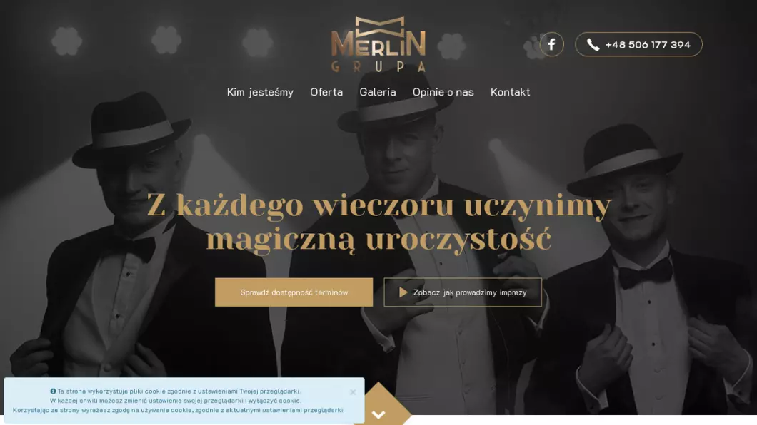 Zrzut ekranu strony firmy GRUPA MERLIN - DJ weselny, wodzirej na wesele