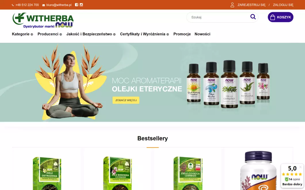 Zrzut ekranu strony firmy Dystrybutor Now Foods - WIT-HERBA