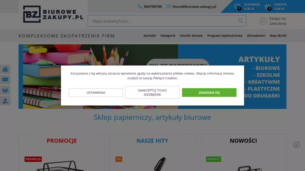 Zrzut ekranu strony firmy Biurowe Zakupy