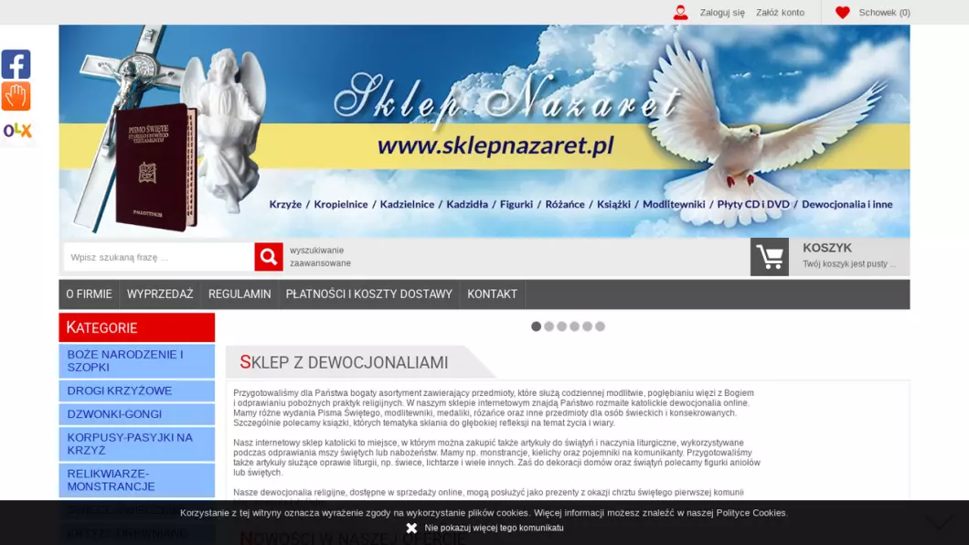 Zrzut ekranu strony firmy Sklep z Dewocjonaliami - Nazaret