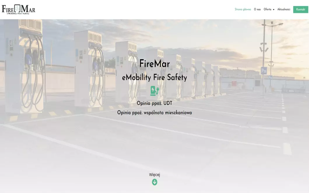 Zrzut ekranu strony firmy Opinie ppoż. elektromobilność FireMar