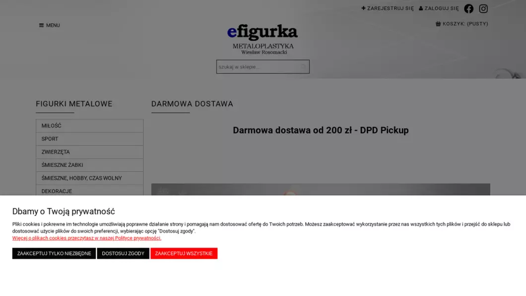 Zrzut ekranu strony firmy Figurki z metalu na prezent | Sklep internetowy efigurka