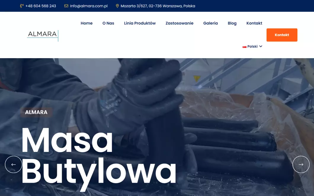 Zrzut ekranu strony firmy Producent mieszanek butylowych Almara