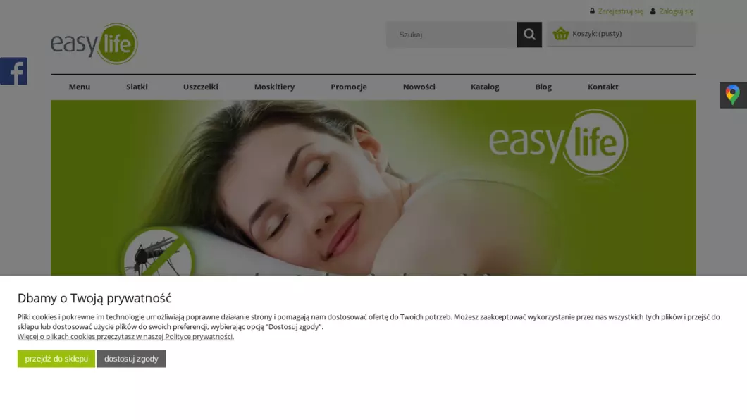Zrzut ekranu strony firmy Moskitiery - okienne, na drzwi | Sklep internetowy Mostikiery-sklep.pl
