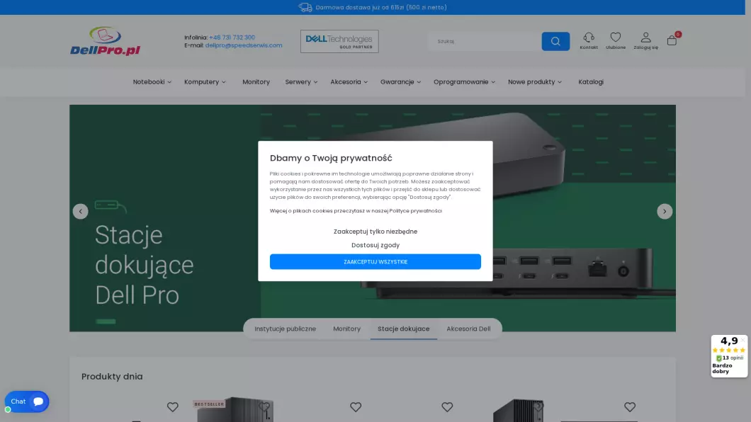 Zrzut ekranu strony firmy DellPro
