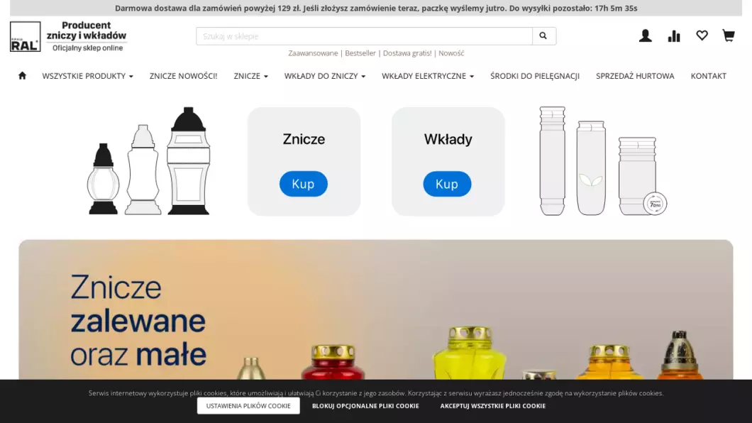 Zrzut ekranu strony firmy Producent zniczy i wkładów RAL