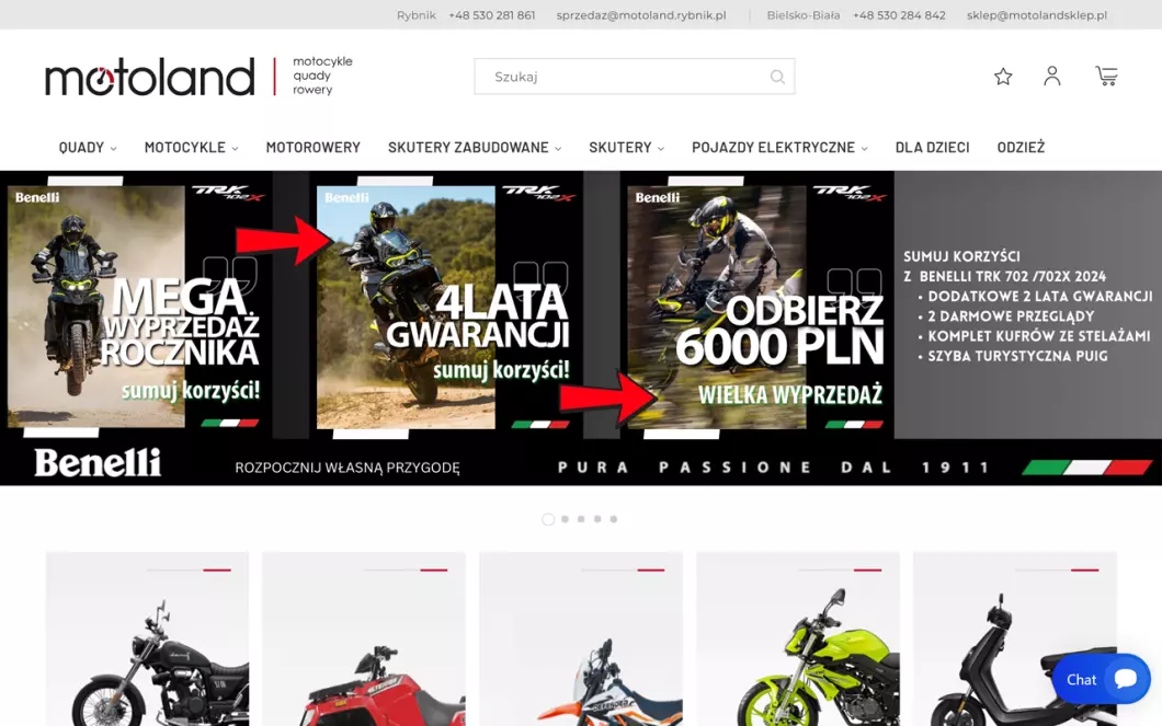Zrzut ekranu strony firmy Internetowy sklep motocyklowy | MotoLand